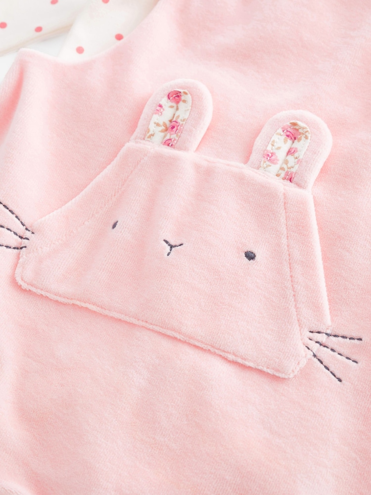 Baby Pink Character Bunny 2 Piece Velour Dungarees And Bodysuit Set (0mths-2yrs) - Image 8 of 8