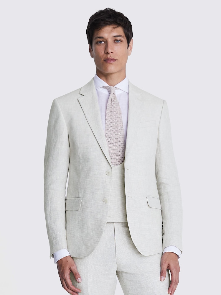 MOSS Slim Fit Puppytooth Linen Suit Jacket - Imagem 1 de 5