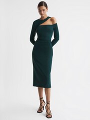 Bleu canard - Robe mi-longue moulante à épaules dénudées Reiss Tiffany - Image 1 of 5
