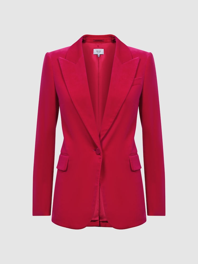 Reiss Pink Rosa Petite Velvet Single Breasted Suit Blazer - Image 2 of 8