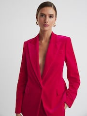 Reiss Pink Rosa Petite Velvet Single Breasted Suit Blazer - Image 5 of 8