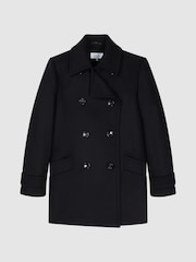 Reiss Black Maisie Wool Blend Double Breasted Coat - Image 2 of 5