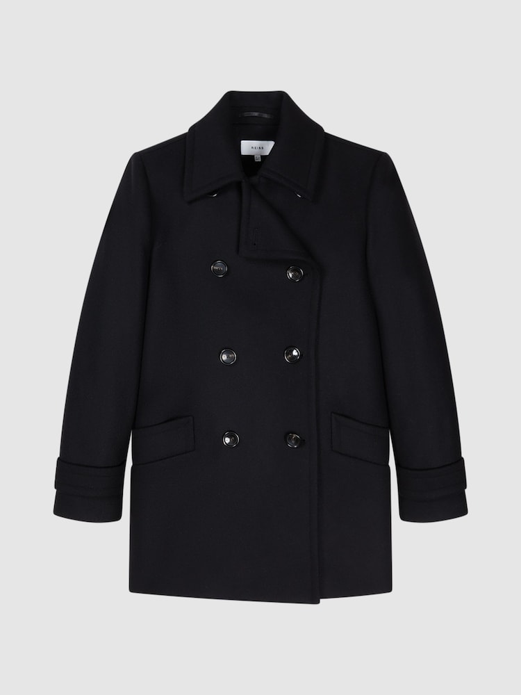 Reiss Black Maisie Wool Blend Double Breasted Coat - Image 2 of 5