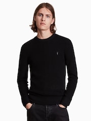 AllSaints Black Ivar Merino Crew Jumper - Image 1 of 7