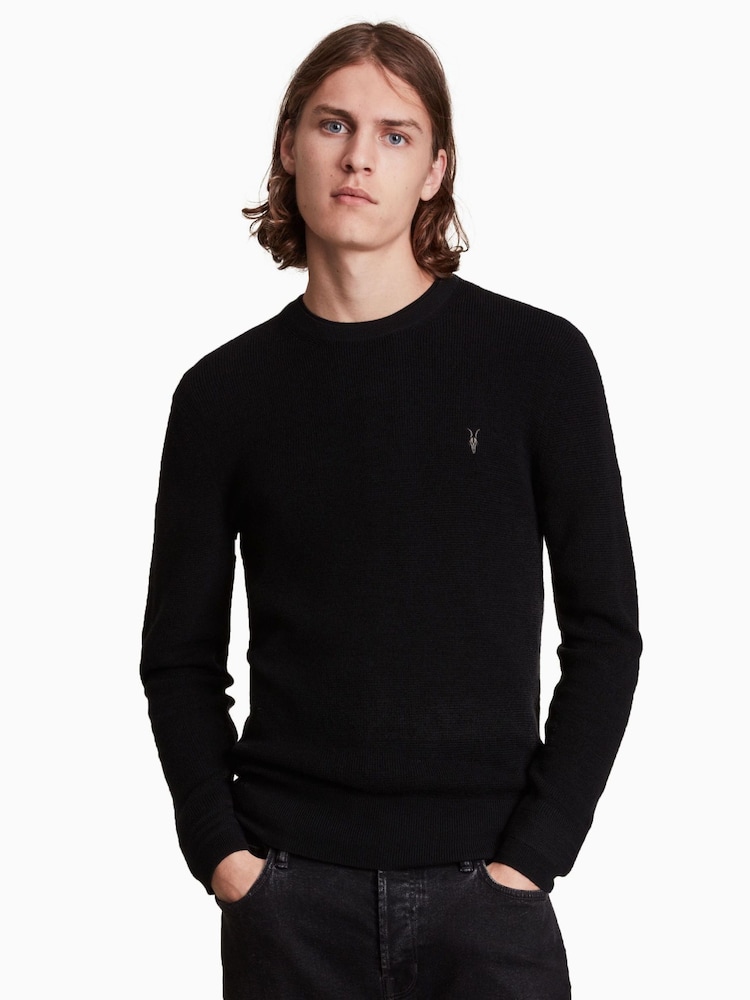 AllSaints Black Ivar Merino Crew Jumper - Image 1 of 7