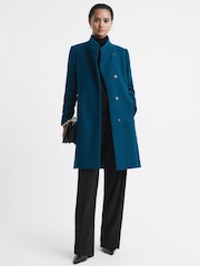 Reiss Teal Mia Wool Blend Mid-Length Coat - Image 1 of 5