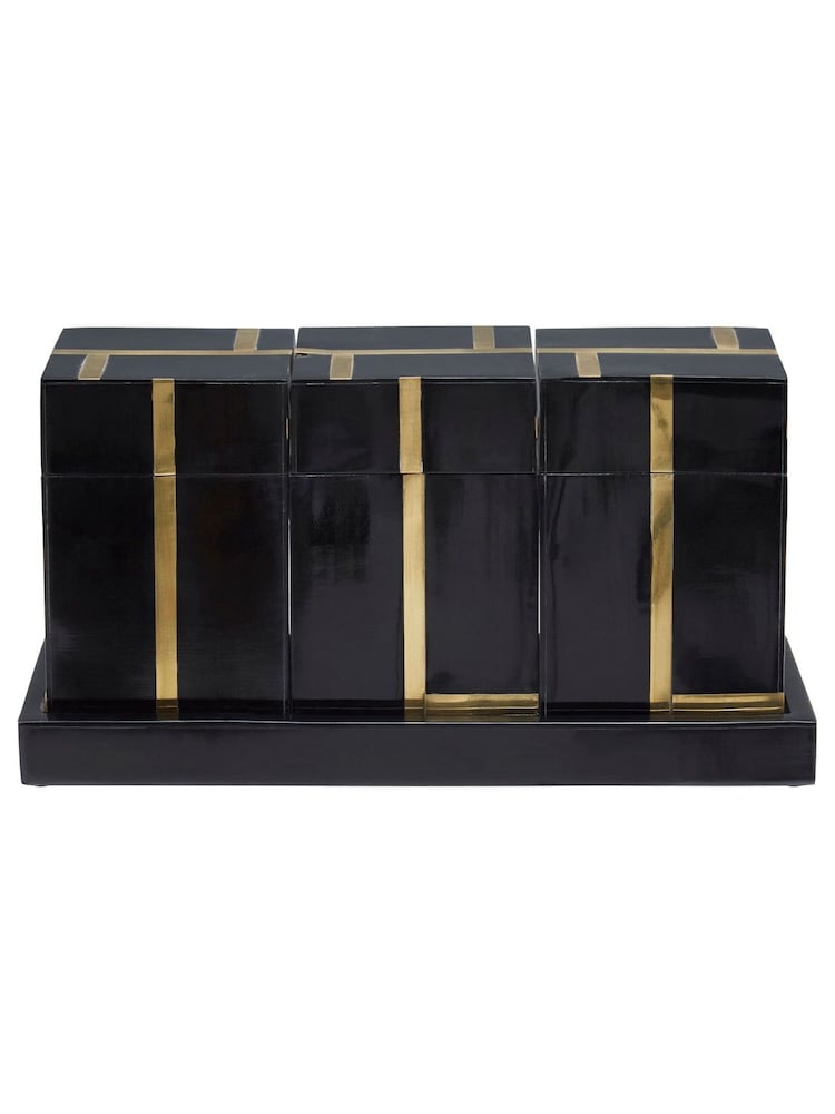 Fifty Five South Black Odell Canister Set With Tray - Image 1 of 4
