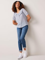 Light Blue Ruffle Dobby Blouse - Image 3 of 5