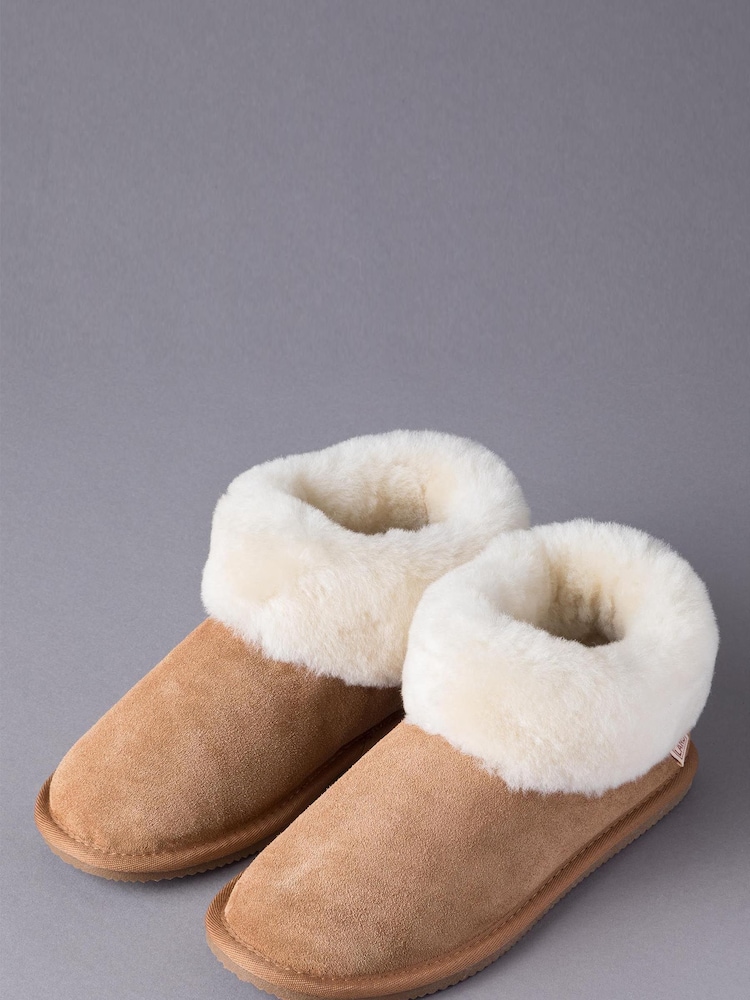 Lakeland Leather Tan Brown Ladies Sheepskin Boots Slippers - Image 1 of 3