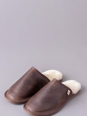 Lakeland Leather Brown Mens Leather Slider Slippers - Image 1 of 4