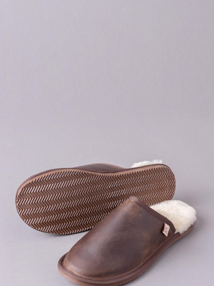 Lakeland Leather Brown Mens Leather Slider Slippers - Image 2 of 4