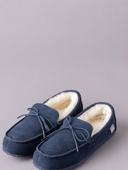 Lakeland Leather Navy Blue Mens Sheepskin Moccasin Slippers - Image 1 of 3