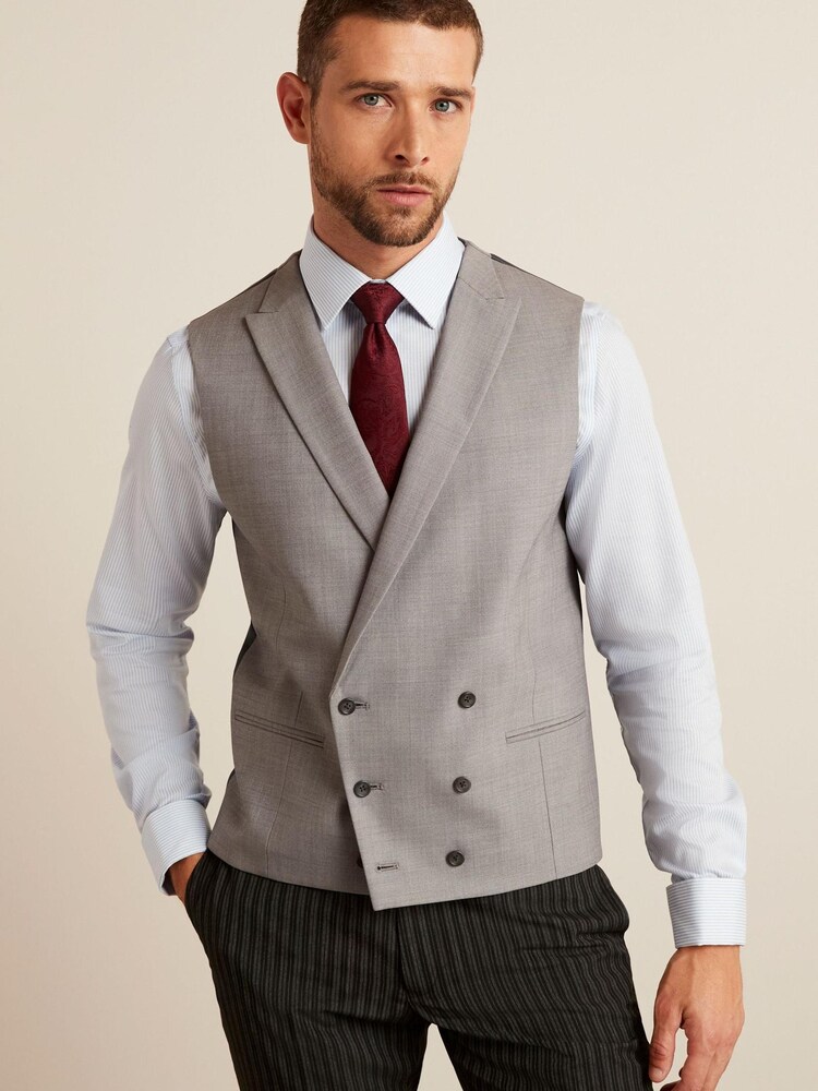 Grey Double Breasted Wool Blend Morning Suit: Waistcoat - Image 1 of 8 Grey Double Breasted Wool Blend Morning Suit: Waistcoat - Image 1 of 8