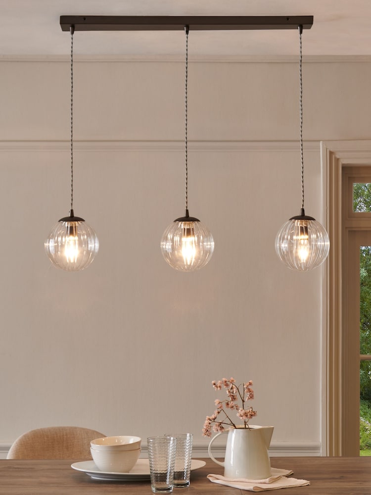 Pewter Grey Bourton Linear 3 Light Pendant Ceiling Lights - Image 1 of 5