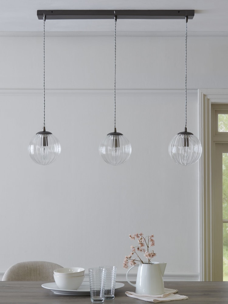 Pewter Grey Bourton Linear 3 Light Pendant Ceiling Lights - Image 2 of 5