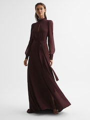 Reiss Burgundy Amelia Long Sleeve Maxi Dress - Image 1 of 6