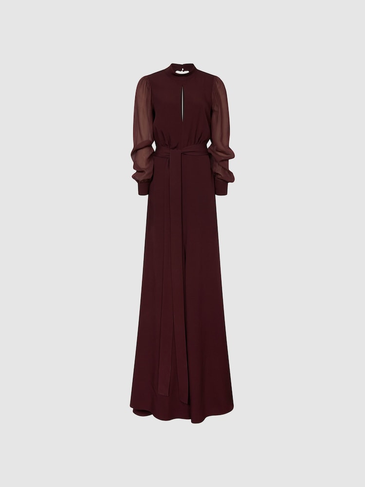Reiss Burgundy Amelia Long Sleeve Maxi Dress - Image 2 of 6