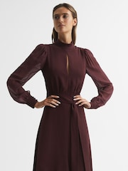 Reiss Burgundy Amelia Long Sleeve Maxi Dress - Image 3 of 6
