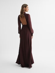 Reiss Burgundy Amelia Long Sleeve Maxi Dress - Image 5 of 6