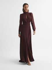 Reiss Burgundy Amelia Long Sleeve Maxi Dress - Image 6 of 6