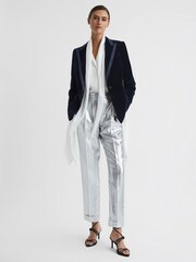 Reiss Navy Bree Single Breasted Velvet Suit Blazer - Image 3 of 5