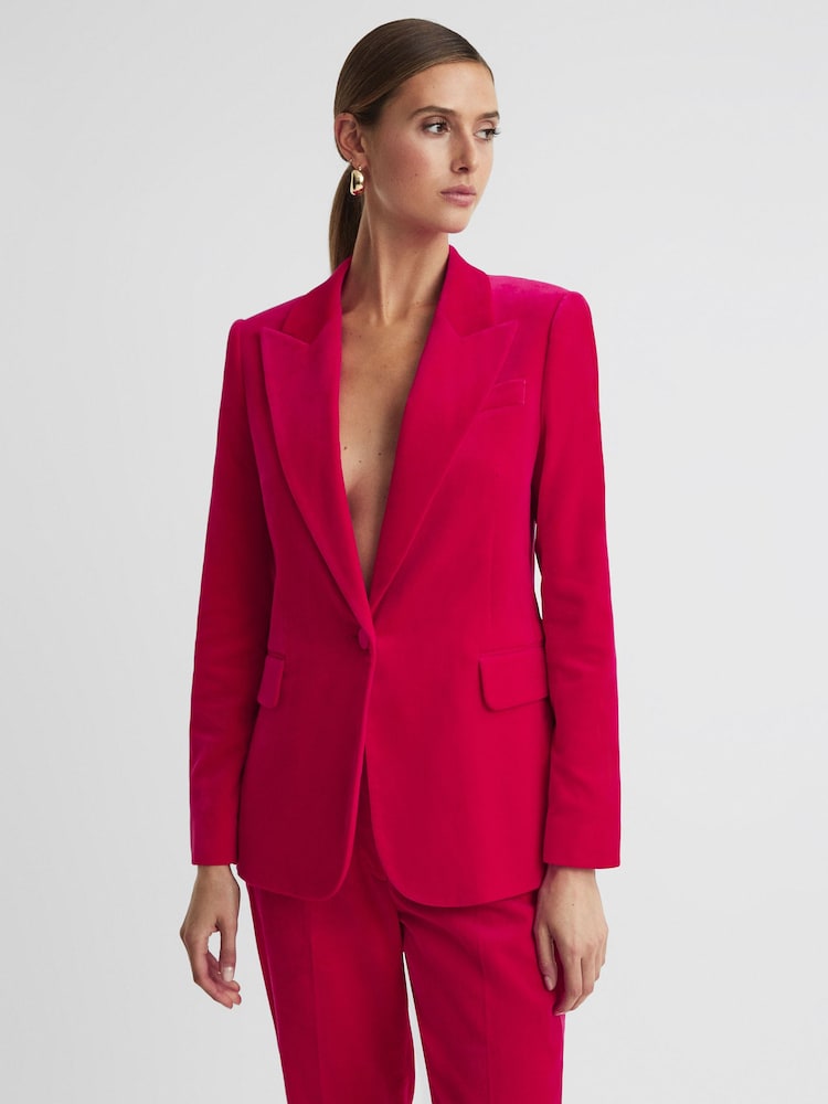 Reiss Pink Rosa Velvet Single Breasted Suit Blazer - Image 1 of 7