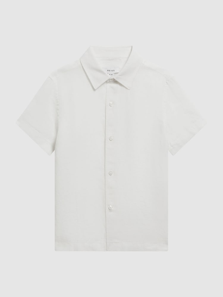 Reiss White Holiday 3-9 yrs Short Sleeve Linen Shirt - Image 2 of 7