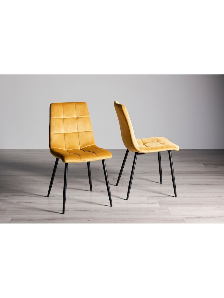 Bentley Designs Set of 2 Mustard Yellow Mondrian Velvet Fabric Chairs - Image 1 of 4