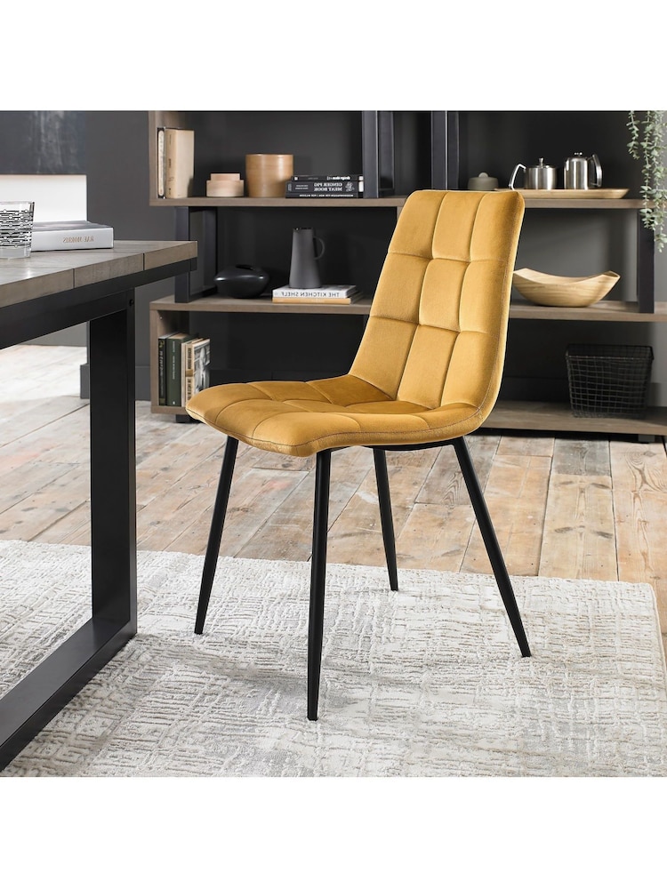 Bentley Designs Set of 2 Mustard Yellow Mondrian Velvet Fabric Chairs - Image 2 of 4