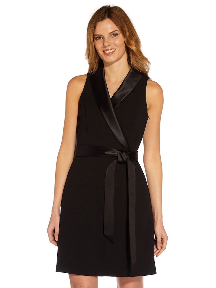 Adrianna Papell Black Crepe Tuxedo Dress - Image 1 of 5