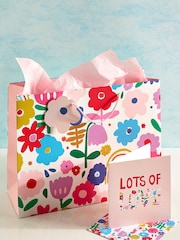 Pink Bright Floral Gift Bag and Card Set - Image 1 of 3