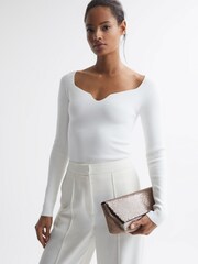Бронзовый - Клатч-цепочка с отделкой бисером Reiss Astrid - Изображение 3 из 9