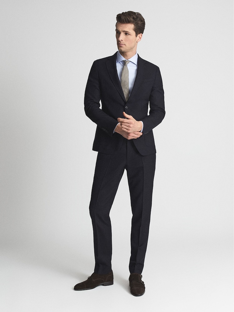 Reiss Navy Fresco Slim Fit Wool Mixer Trousers - Image 1 of 6