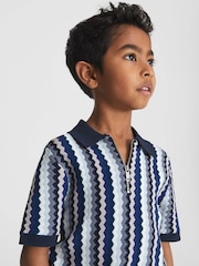 Reiss Navy Blanco Junior Half Zip Polo T-Shirt - Image 1 of 6