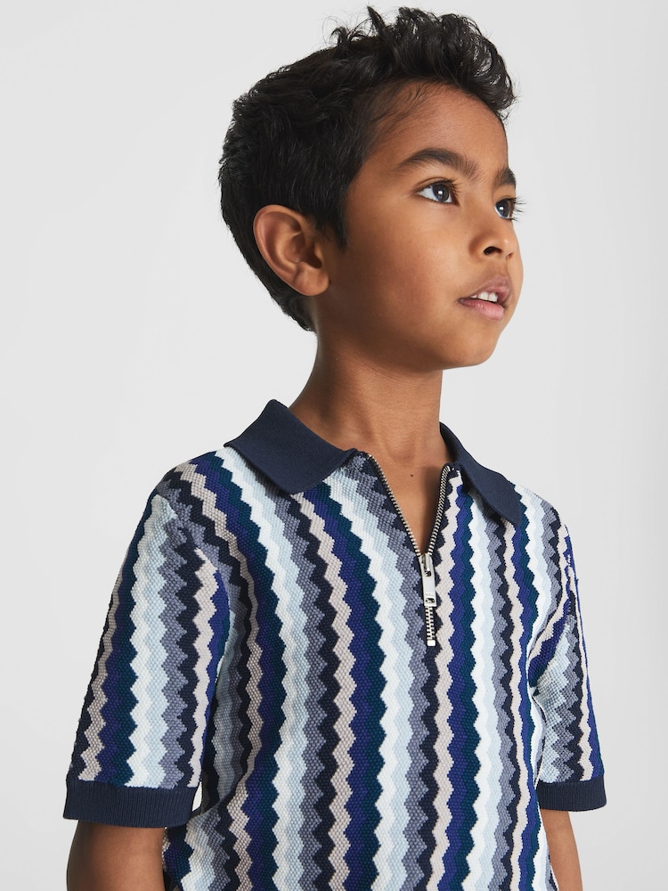 Reiss Navy Blanco Junior Half Zip Polo T-Shirt - Image 1 of 6