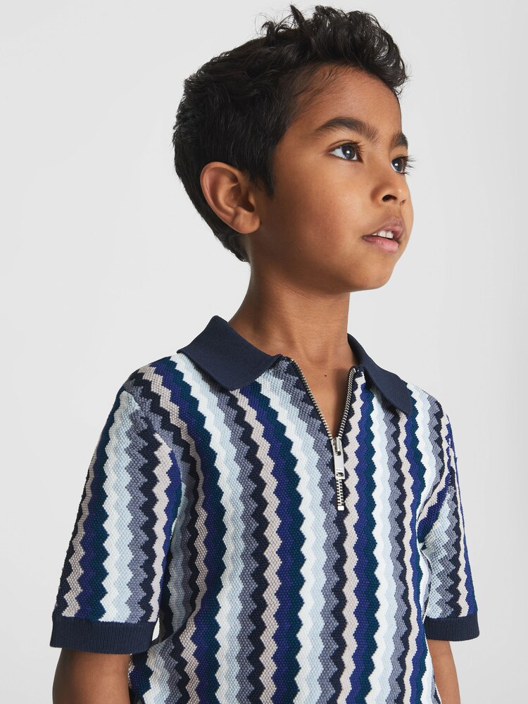 Reiss Navy Blanco Junior Half Zip Polo T-Shirt - Image 1 of 6 Reiss Navy Blanco Junior Half Zip Polo T-Shirt - Image 1 of 6