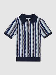 Reiss Navy Blanco Junior Half Zip Polo T-Shirt - Image 2 of 6