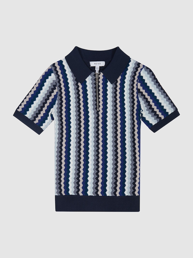 Reiss Navy Blanco Junior Half Zip Polo T-Shirt - Image 2 of 6
