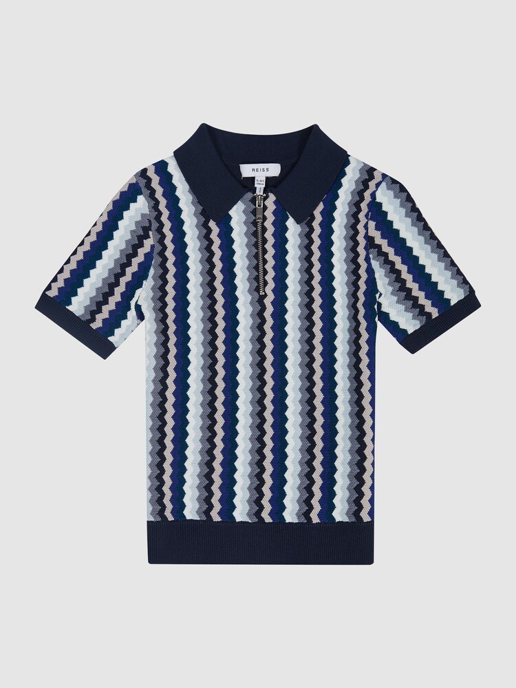 Reiss Navy Blanco Junior Half Zip Polo T-Shirt - Image 2 of 6 Reiss Navy Blanco Junior Half Zip Polo T-Shirt - Image 2 of 6