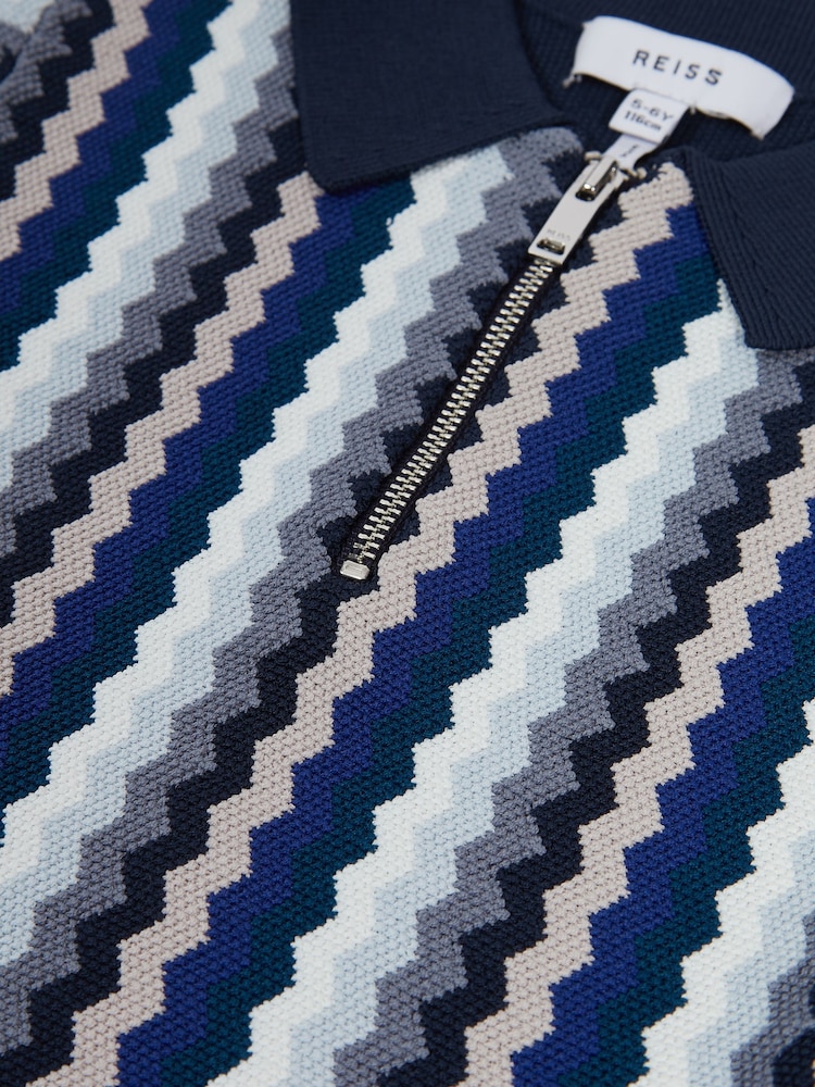 Reiss Navy Blanco Junior Half Zip Polo T-Shirt - Image 6 of 6