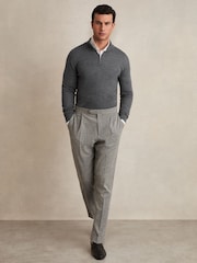 Reiss Mid Grey Melange Maxwell Merino Wool Half-Zip Polo Shirt - Image 1 of 6