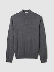 Reiss Mid Grey Melange Maxwell Merino Wool Half-Zip Polo Shirt - Image 2 of 6