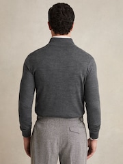 Reiss Mid Grey Melange Maxwell Merino Wool Half-Zip Polo Shirt - Image 4 of 6