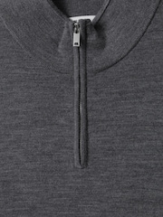 Reiss Mid Grey Melange Maxwell Merino Wool Half-Zip Polo Shirt - Image 5 of 6