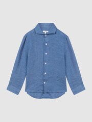Reiss Cornflower Blue Ruban Linen Regular Fit Shirt - Image 2 of 5