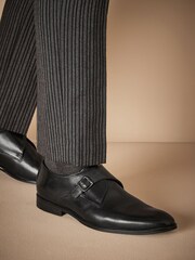 Black Signature Leather Single Monk Strap Shoes - Image 1 of 1