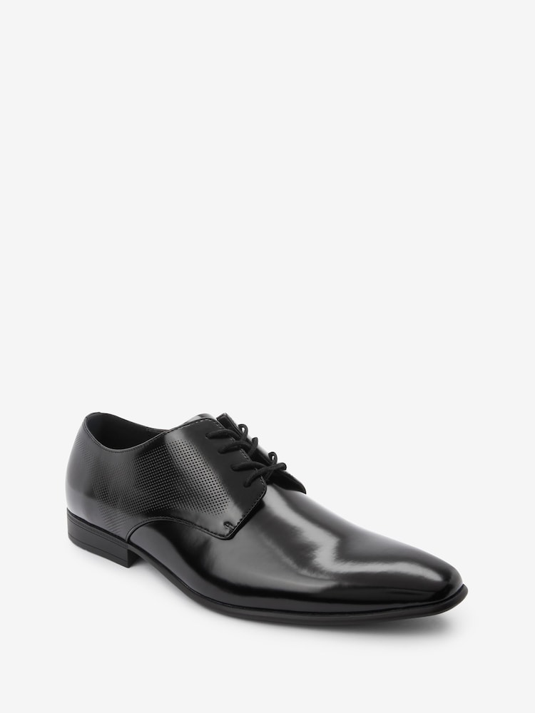 Black Hi-shine Derby Lace- Up Shoes - Image 4 of 9
