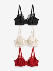 Red/Black/Cream DD+ Non Pad Full Cup Bras 3 Packs - Image 1 of 5