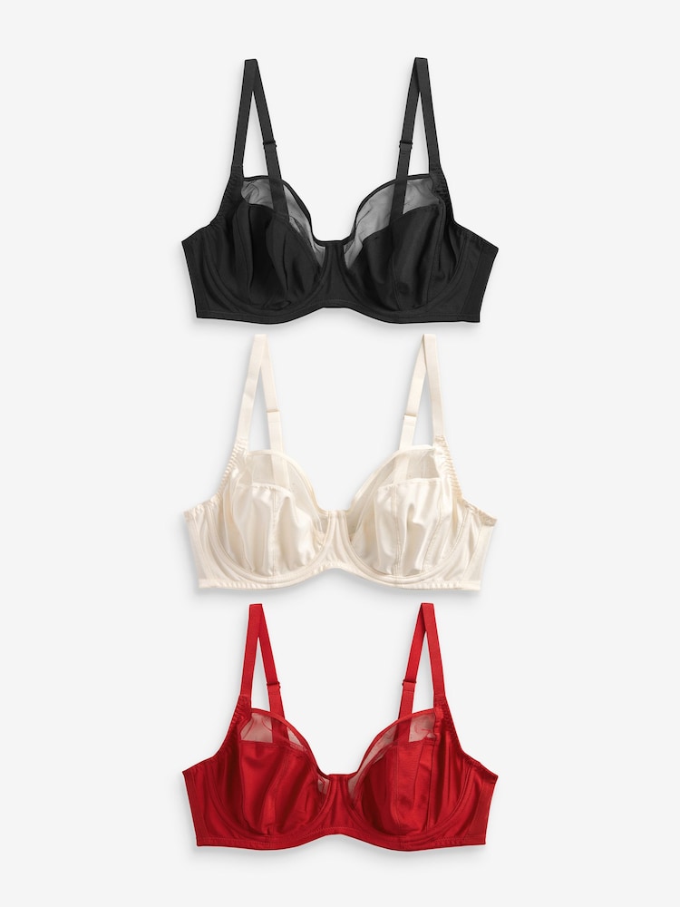 Red/Black/Cream DD+ Non Pad Full Cup Bras 3 Packs - Image 1 of 5