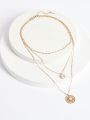 Gold Tone Floral 3 Row Necklace - Image 1 of 2
